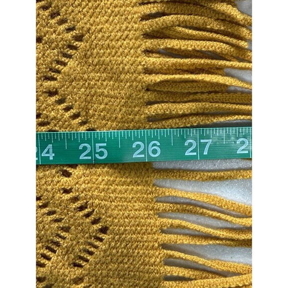 Women's Boho Open Knit Fringe Poncho Mustard Yellow Shawl Wrap Fall Layering OS - Picture 7 of 7